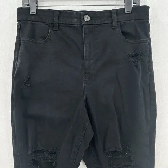 American Eagle Jeans 12 Long Curvy Hi Rise Jegging Next Level Black Distressed - Picture 3 of 12